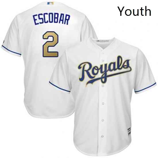 Youth Majestic Kansas City Royals 2 Alcides Escobar Replica White Home Cool Base MLB Jersey